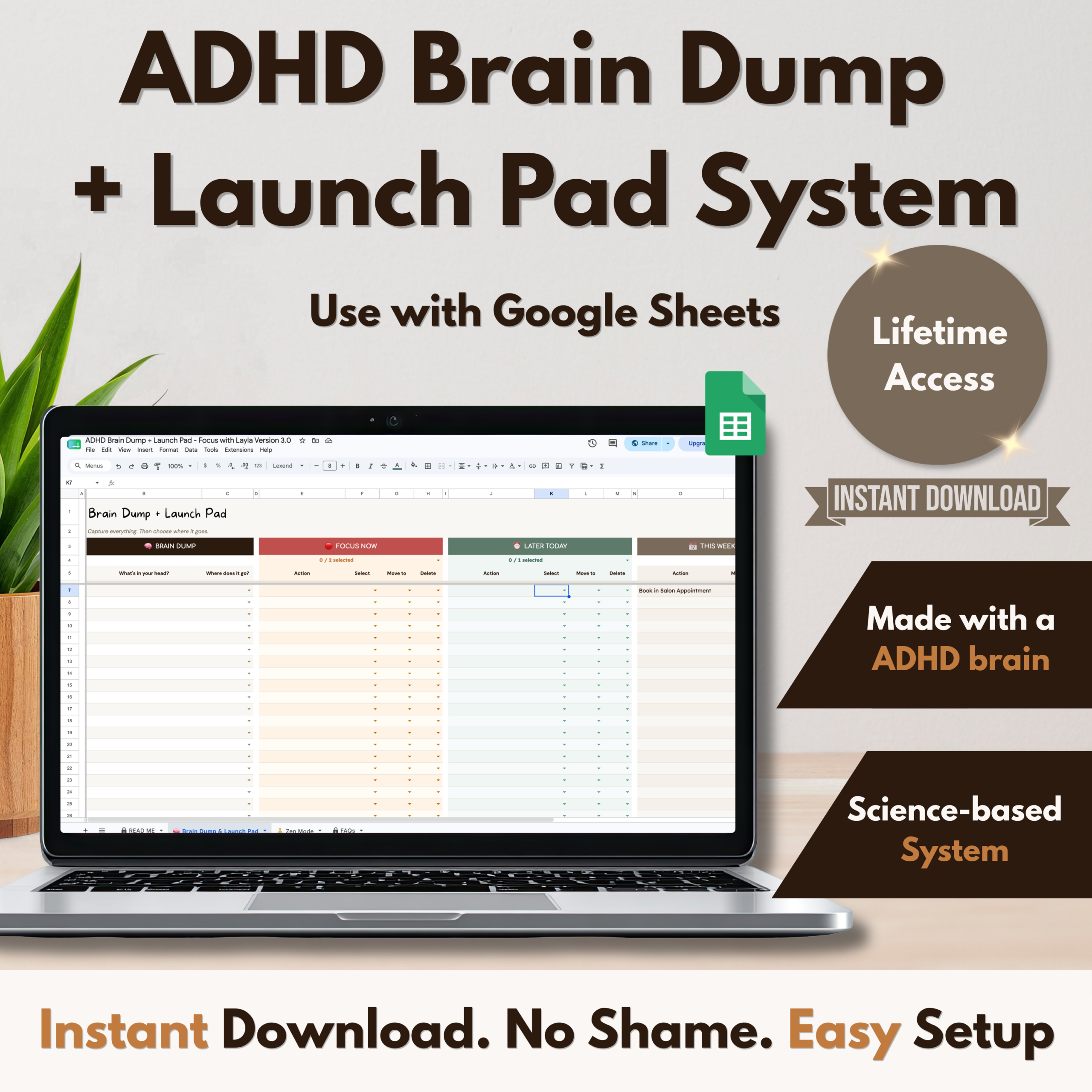 ADHD Brain Dump Planner - Google Sheets Template