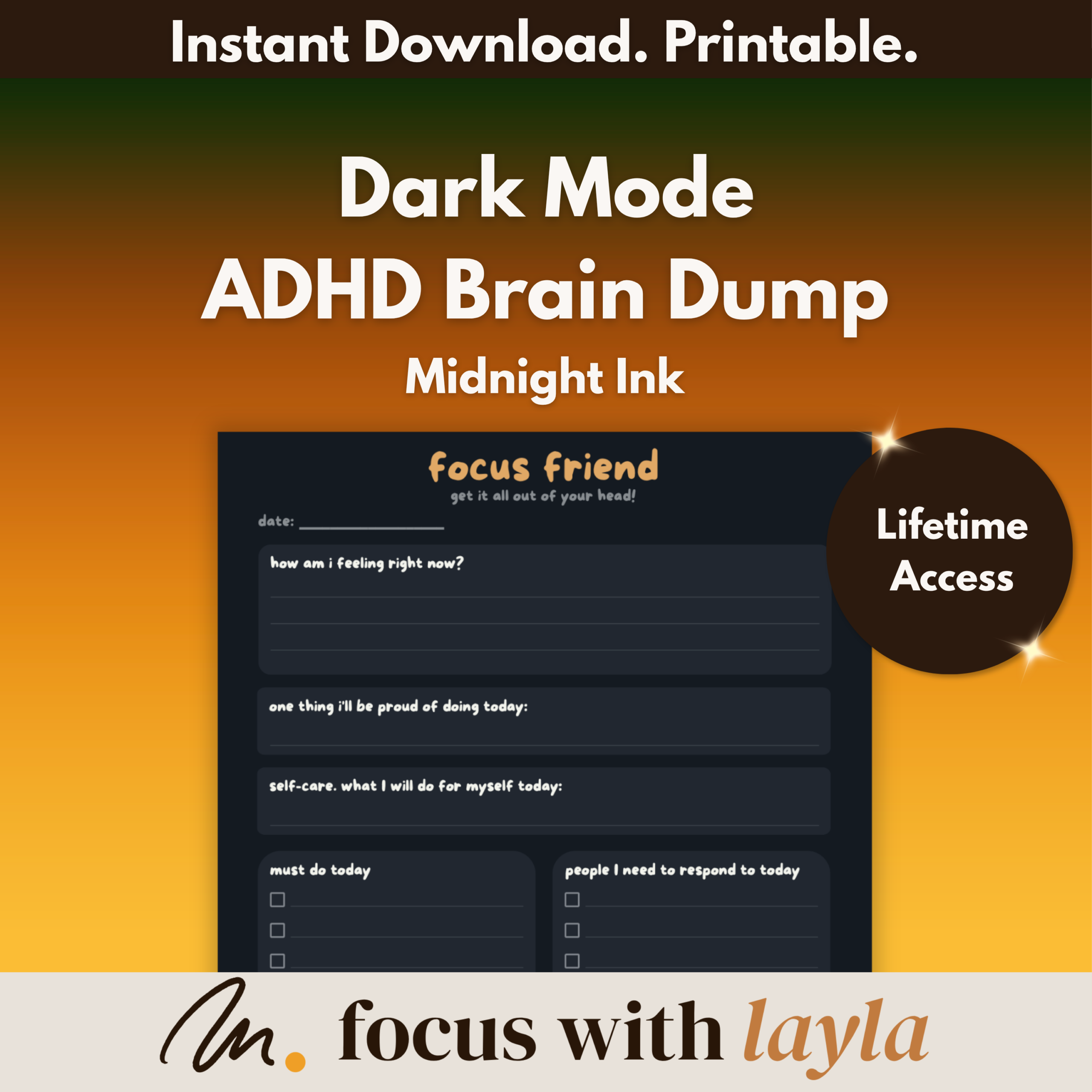 Focus Friend™ - ADHD Brain Dump - Midnight Ink
