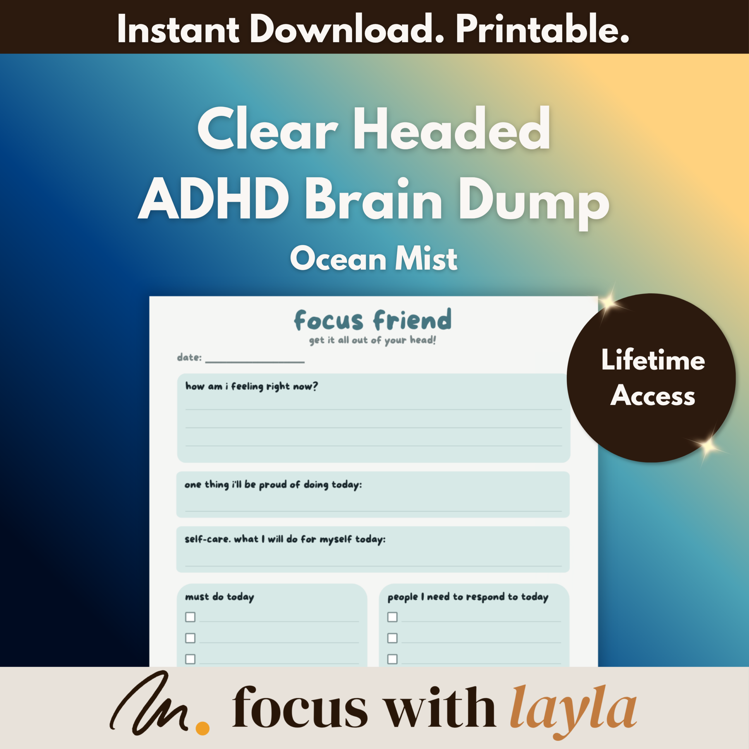 Focus Friend™ - ADHD Brain Dump - Ocean Mist