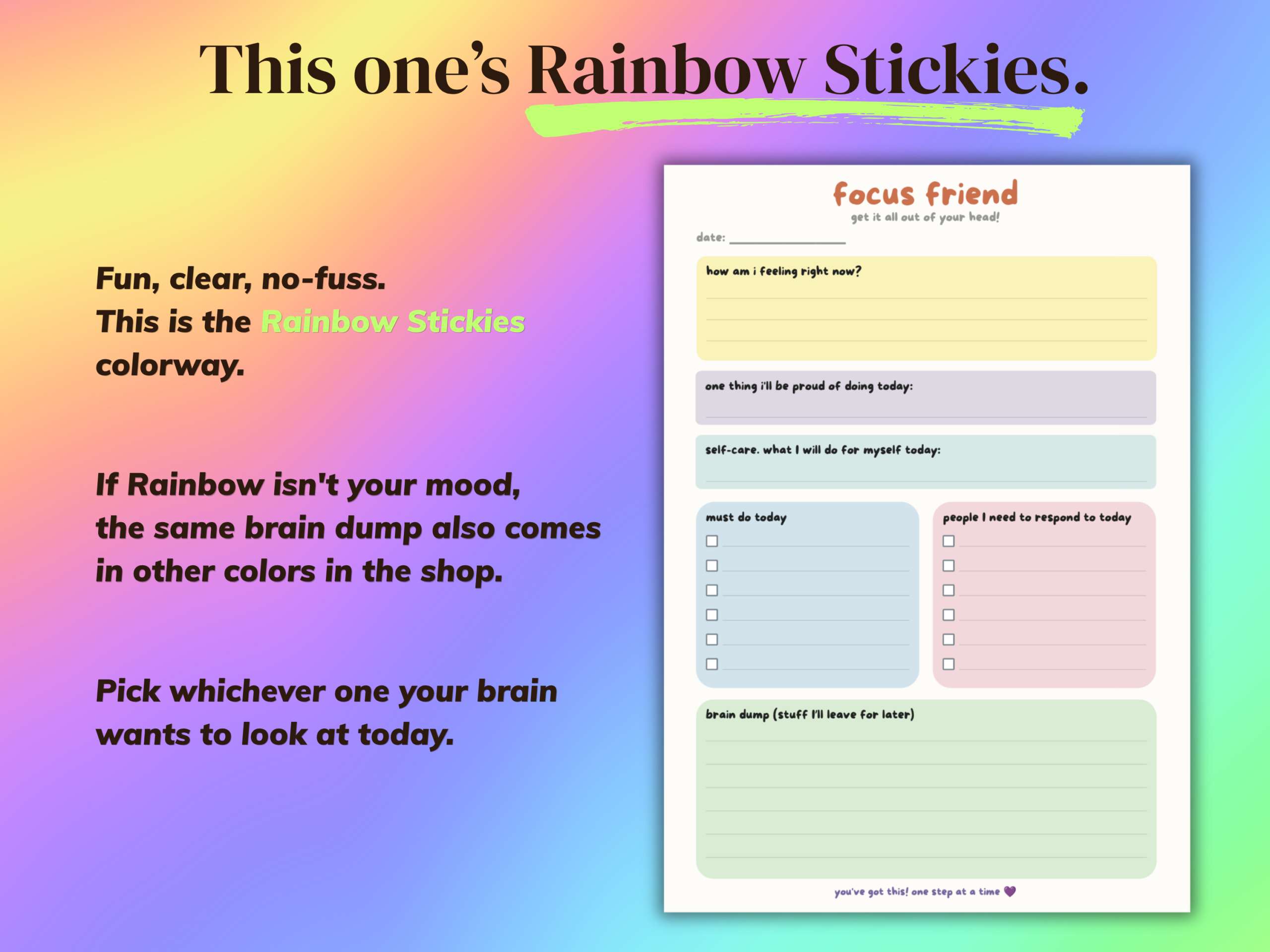 Focus Friend™ - ADHD Brain Dump - Rainbow Stickies - Image 2
